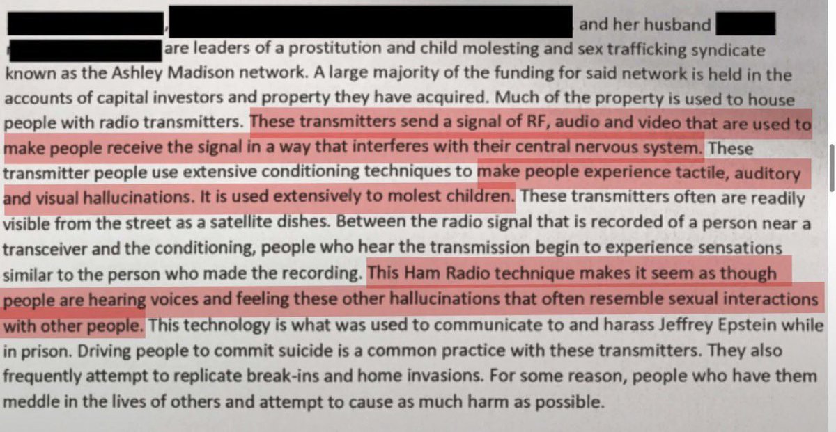 Smokahontas2024's tweet photo. Epstein Files: Document explains “driving people to commit suicide is a common practice” using DIRECTED ENERGY WEAPONS.

This lines up perfectly with Havana Syndrome victims + Targeted Individuals who’ve been screaming about V2K, psychotronic harassment, & forced “suicides” for years.

Conspiracy theorists? More like early truth tellers. The files are proving it AGAIN. Who else got “suicided” this way? Epstein himself? Virginia Giuffre?