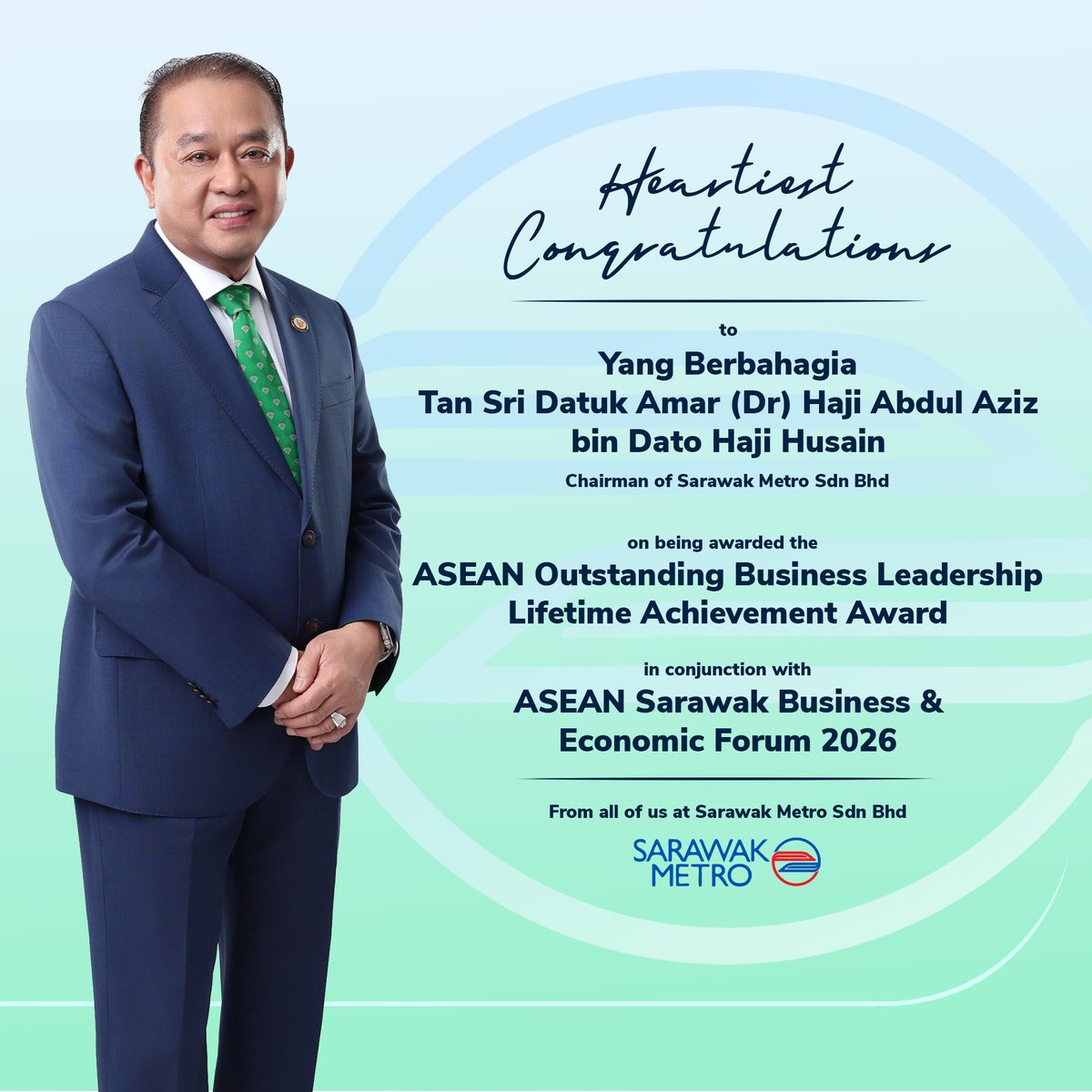 Congratulations to our chairman, YBhg. Tan Sri Datuk Amar (Dr) Haji Abdul Aziz bin Dato Haji Husain, on receiving the ASEAN Outstanding Business Leadership Lifetime Achievement Award at the recent ASEAN Sarawak Business &amp; Economic Forum 2026.
