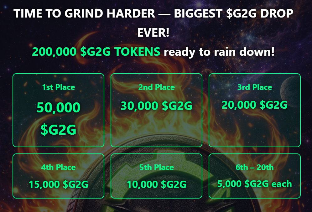 OMG Y’ALL WAKE UP RIGHT NOWWWW 🚨🚨  
MASSIVE $G2G TWEET STORM DROPPING IN 3…2…1 🔥🔥💥  
200K $G2G AIRDROPS LITERALLY UP FOR GRABS 😭💸  
1st = 50K $G2G  
2nd = 30K $G2G  
3rd = 20K $G2G  
4th = 15K $G2G  
5th = 10K $G2G  
6th–20th = 5K EACHHHH 🤑🤑 

🟢STARTS FRIDAY FEBRURAY