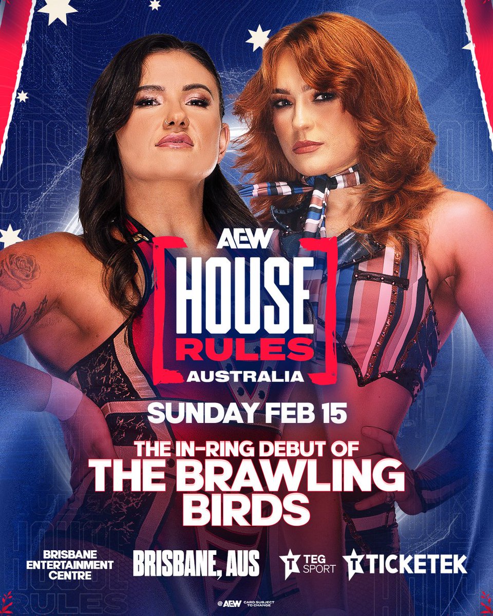 This Sunday, 12/15!

BRISBANE! Here is just the start of what's in store for you at #AEWHouseRules!

Head over to AEWTix.com to secure your seats and we'll see you THIS SUNDAY!