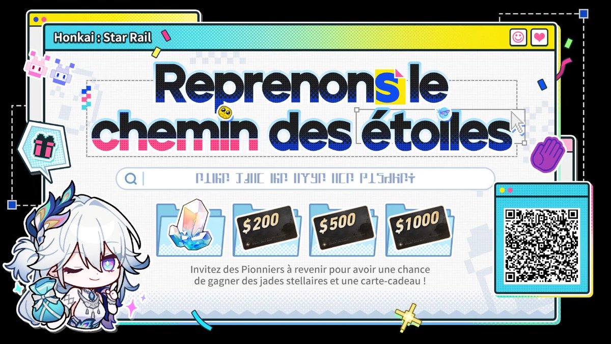 Egjk07's tweet photo. Durant l'événement web, vous pourrez inviter des Pionnières et Pionniers de retour pour recevoir des jades stellaires, des cartes-cadeaux et d'autres récompenses surprises. https://t.co/aRoKudZC9q