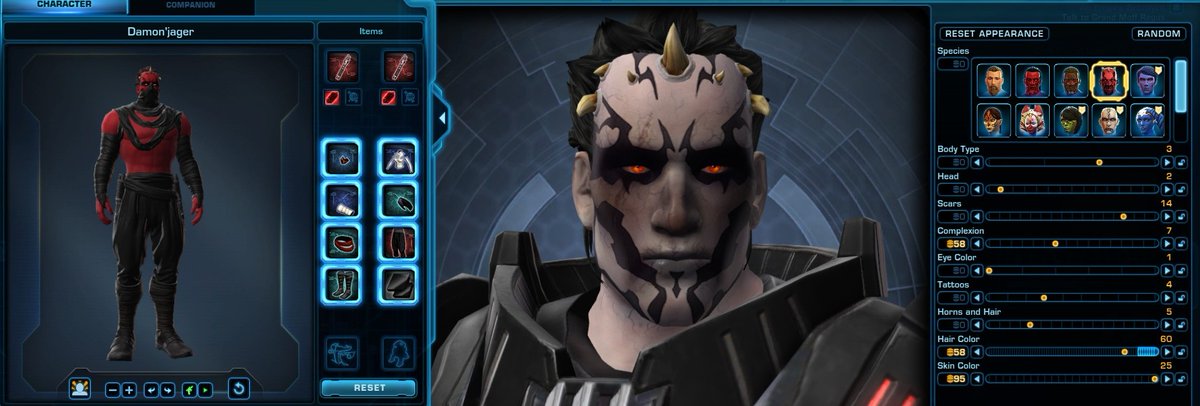 mordorgeist's tweet photo. OK #SWTOR #spaceBarbie enthusiasts, I have a few Cartel Coins left over from Galactic Seasons and I'm looking to revamp an old forgotten Zabrak Marauder on #StarForge

What do you think about this outfit with the updated character customization for some revised #swtorfashion? https://t.co/zW6QEcFSln