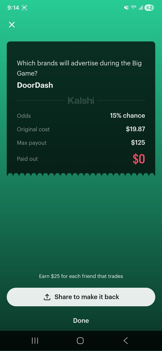 davidddooley's tweet photo. @DoorDash your @50cent Superbowl commercial was great!  Just thought you would like to know that @Kalshi did not recognize this as a superbowl ad and did not payout and they will not respond to me https://t.co/xEeNkFPk4i