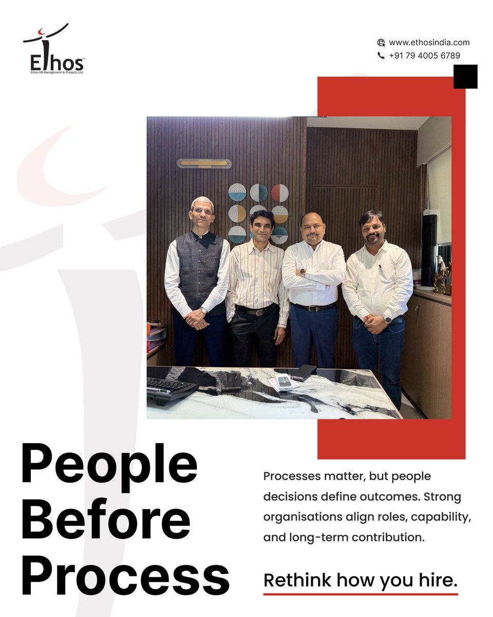 EthosHR's tweet photo. Processes create structure, but people decisions define outcomes. When roles, capability, and long-term contribution are aligned, teams perform better and stay longer. Rethinking hiring starts with putting people before process. 

#PeopleBeforeProcess #HiringStrategy #EthosHR https://t.co/vOACArqMM6