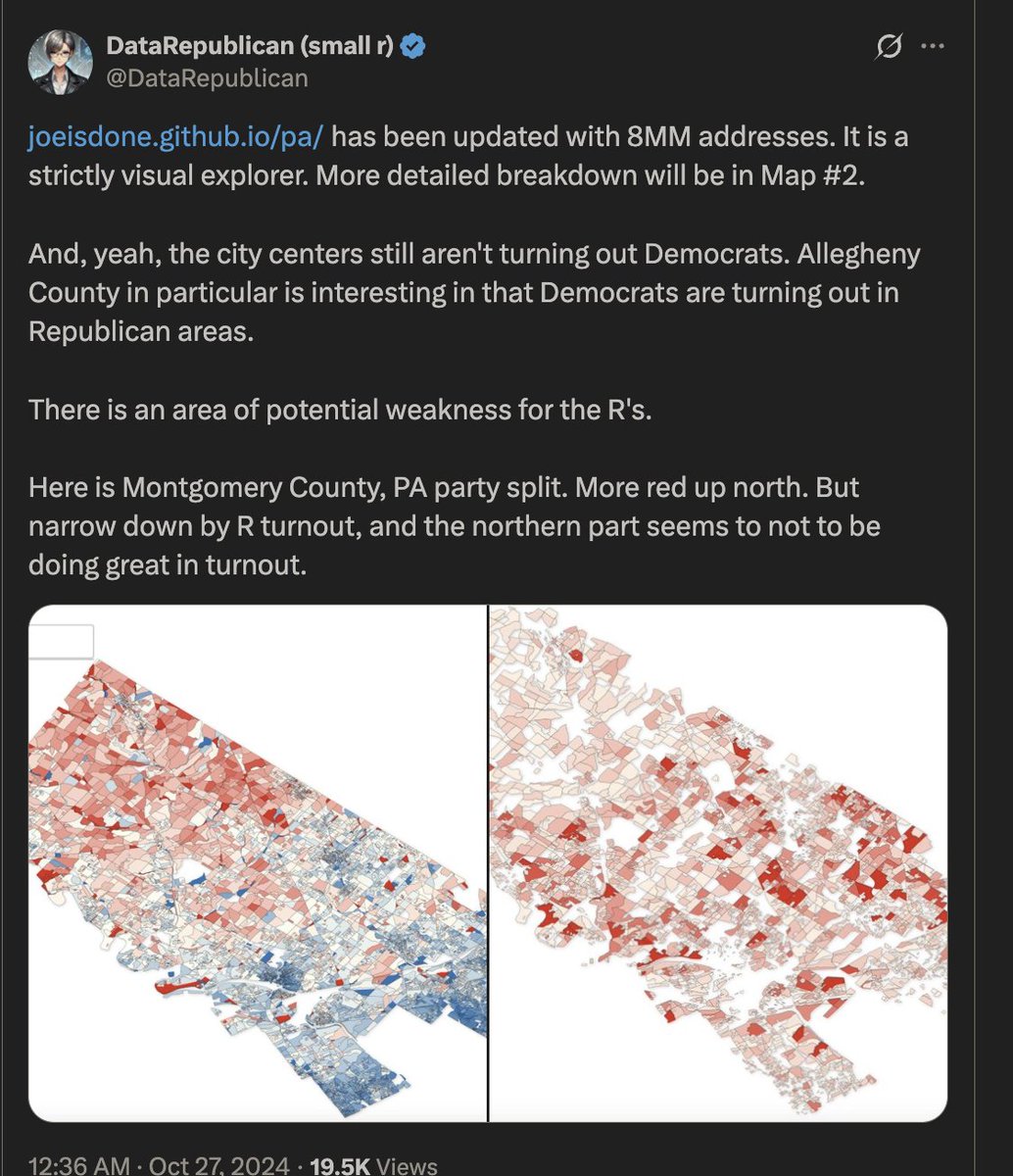 DataRepublican's tweet photo. Hello Senator Curtis ( @SenJohnCurtis ),

Many people on social media know me as DataRepublican. They do not know my origin.

That story is inseparable from @realJeremyCarl.

For five years, my account existed in obscurity. I posted maps, vote models, turnout analyses. Jeremy was there from the beginning. Not because I was influential. I was not. He followed because he understood the math.

In 2020, when conventional wisdom insisted Florida would decide the election for President Biden, I built a real-time early vote model showing something different. The data was clear to anyone willing to engage it seriously. Many dismissed it. Jeremy did not. He grasped it immediately.

In 2024, he found me again as I returned to early vote analysis, this time mapping Pennsylvania down to the city-block level. He reached out to me because he was intensely interested in who would do such a thing. When I told him who I was, a Deaf Aspie woman who had burned out in Big Tech and found solace in data modeling for its own sake, he did not react with sentimentality. He reacted with curiosity and care.

He asked questions. He wanted to understand what Deafness meant beyond a label. He wanted to understand Asperger's beyond stereotypes. He wanted to understand what it was like to navigate Big Tech as a woman, and what burnout actually feels like. He did not reduce me to categories. He listened.

And then he did something I never expected.

He introduced me to Charlie Kirk and advocated for me... not as a diversity story, but as someone whose work deserved to be taken seriously. Charlie ultimately invited a Deaf woman with no platform to participate on Election Night. That moment did not happen by accident. It happened because Jeremy saw a person where others saw a profile.

I say this plainly: no one has ever made my identity feel more understood or more respected than Jeremy Carl.

He is frequently caricatured. It is harder to look closely. Jeremy seeks understanding, even when conversations are uncomfortable. He asks questions others avoid. He does not frame people as abstractions. He treats them as human beings.

Senator, I have disagreed publicly with many people. I have not come after you, despite your political evolution and associations some in my circles question, because I believe people should be judged on who they are now. I believe in growth. I believe in second chances. And so far, you have not disappointed.

I ask that you extend the same generosity of judgment here.

Please do not take the easy path of voting against Jeremy Carl based on caricature. Judge him as I have known him: thoughtful, serious, deeply human, and incapable of the cruelty he is accused of.

Respectfully,

Jennica AKA DataRepublican