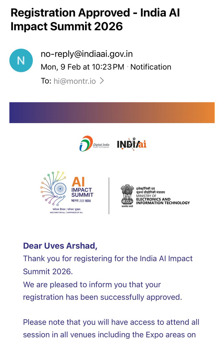 We’re officially confirmed to be a part of the India AI Impact Summit 2026. 

Happening from 16 February to 20 February 2026 at Bharat Mandapam, New Delhi, India.  

<a href="/montr_ai/">Montr</a>