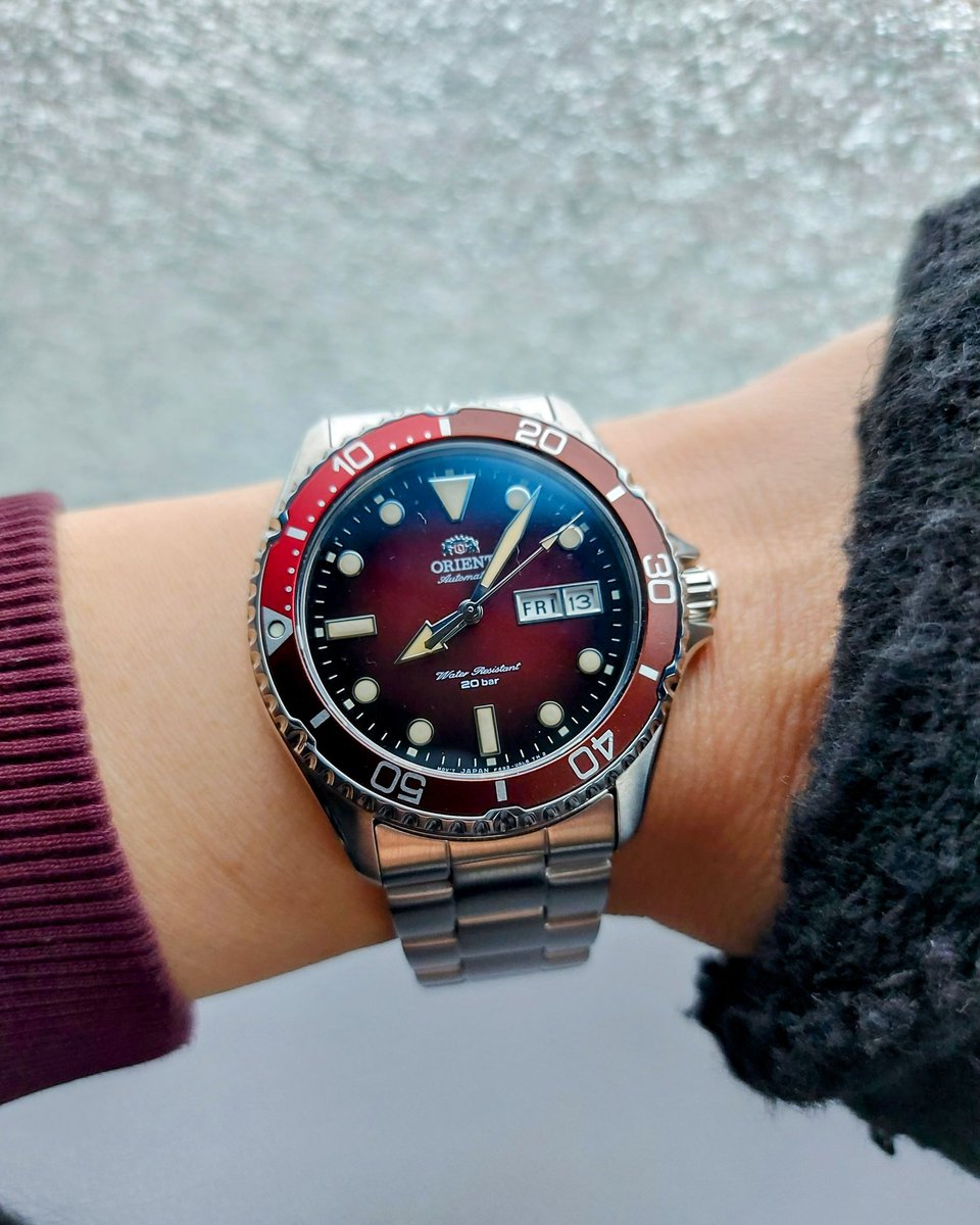 landashing's tweet image. 冰に負けねえ。この赤が熱い。カマスⅡの牙、光るぜ。  🦈
#オリエン党 #カマス2  #Orient #ダイバーズウォッチ