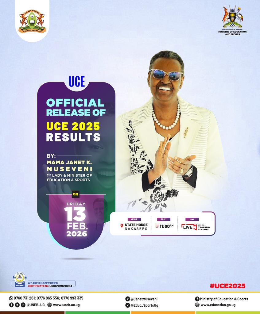 The D-Day is here!  The #UCE2025 Examination Results will be officially released today by the First Lady and Minister of <a href="/Educ_SportsUg/">Ministry of Education and Sports - Uganda</a> and  <a href="/JanetMuseveni/">Janet K Museveni</a> , at State House Nakasero.