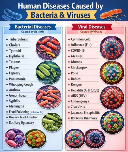 ☑️ Science - Human Diseases Caused by Bacteria and Viruses: