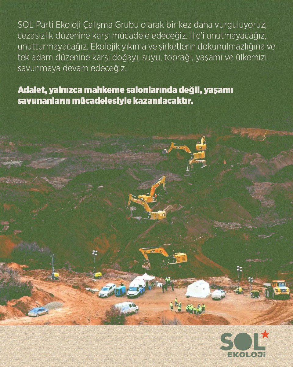 SolEkoloji's tweet image. Bugün, İliç altın madeni faciasının yıldönümündeyiz. 

Bu felaket, sadece bir iş cinayeti değil, göz göre göre gelen, bilim insanlarının ve meslek odalarının tüm uyarılarına rağmen yaşanan bir ekolojik ve insani yıkımdır.