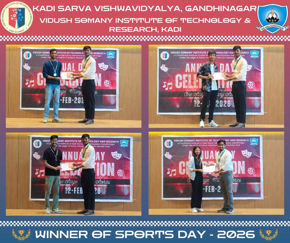 🏆 Celebrating Victories Beyond the Finish Line ✨

From the energy of Sports Day (10–11 Feb 2026) to the pride of Annual Day (12 Feb 2026) — our champions were honoured with medals, certificates, and gifts for their dedication and spirit.  (Part 2/2)

#VSITR #KSV #VSITR #sports