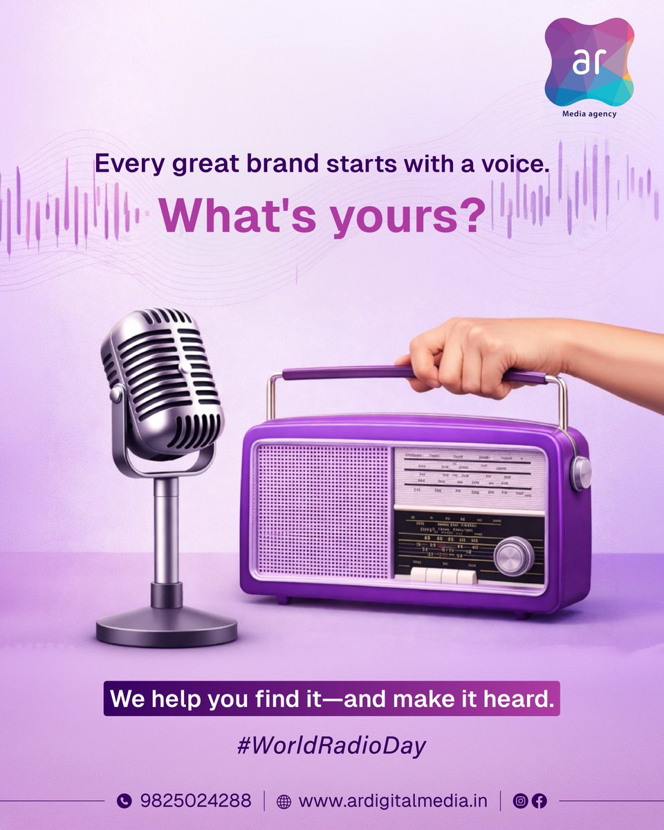 This World Radio Day, turn up the volume on your brand and let your message travel far and wide.

At AR Digital Media, we help you find your voice and make it heard. 📻💜

📞 Call us today at 9825024288
Let’s create a voice the world can’t ignore.

#WorldRadioDay #ARDigitalMedia