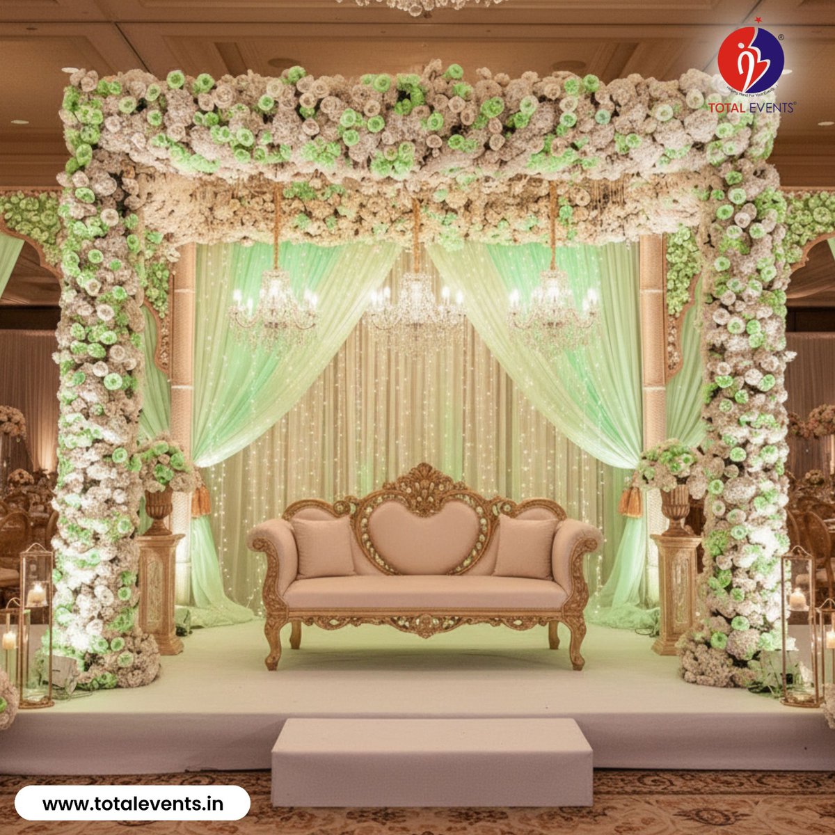 TotalEvents9's tweet photo. Turn your dream wedding into reality with our stunning Wedding Stage Décor ✨ 
Royal backdrops with magical lighting

website: https://t.co/Fi7qGAn3s6

#WeddingStageDecor #LuxuryWedding #WeddingDecor #DreamWedding #TotalEvents #EventManagement https://t.co/HigRYBv1iJ