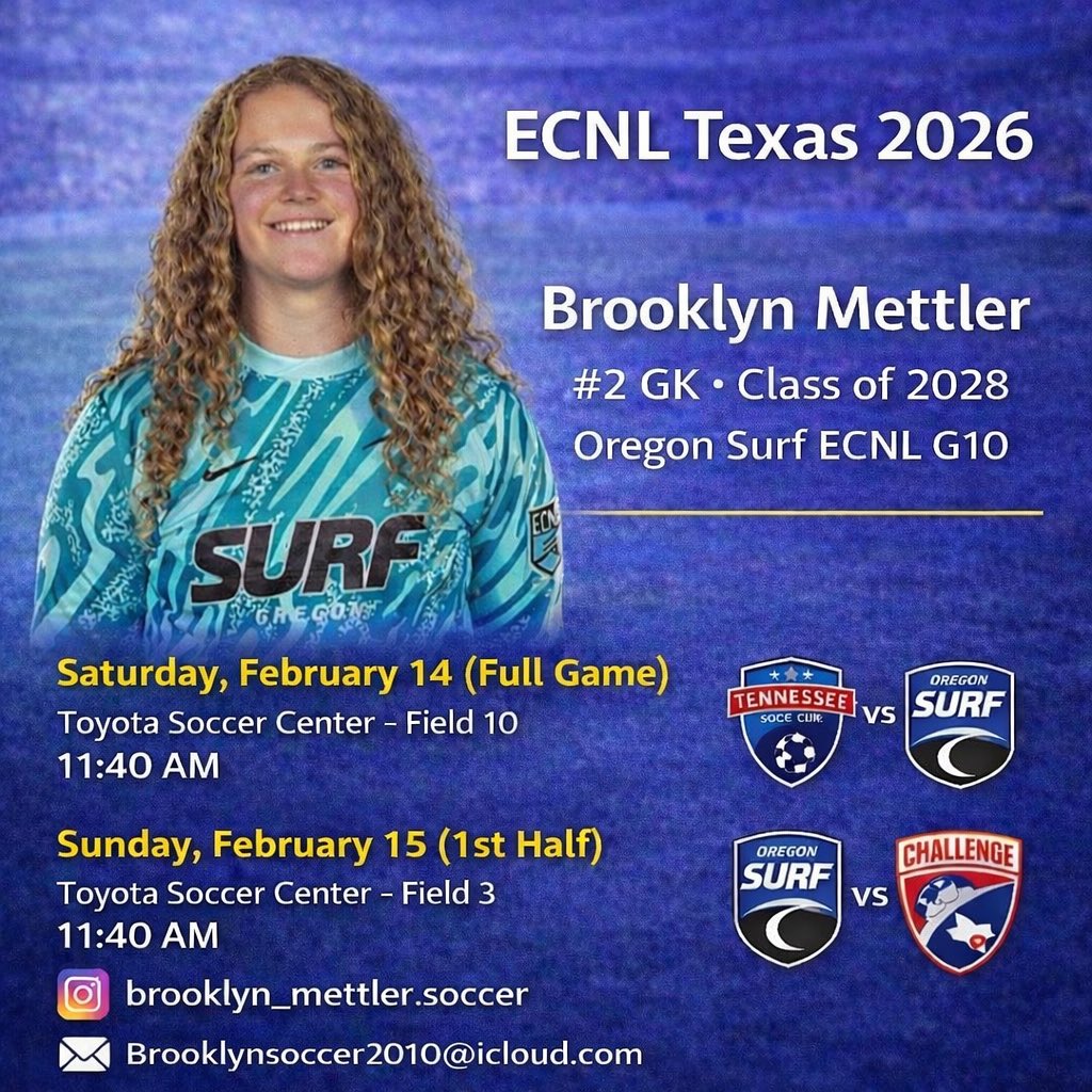 brooklyn_met's tweet photo. Excited to compete at the ECNL Texas Showcase this weekend.

🗓 Game Schedule:
Friday, Feb 14 – Full Game
Saturday, Feb 15 – 1st Half

Thank you to coaches who come out to watch.

#ECNL #ClassOf2028 #GKUnion #OregonSurf https://t.co/w1C2PslOYL