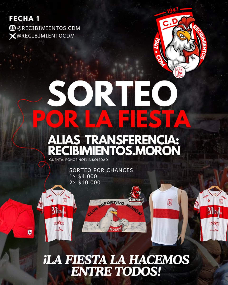 RecibimientoCdm's tweet photo. SORTEO PARA VOS ⚽️🔴
📢 $68,000 PARA LLEGAR 🐓 

➤𝐀𝐂𝐔𝐌𝐔𝐋𝐀𝐃𝐎: $1,432,000
ALIAS: RECIBIMIENTOS.MORON

Este recibimiento no estuvimos muy activos acá sino en instagram pero les compartimos que estamos casi en objetivo. https://t.co/mzlFB6KTu4