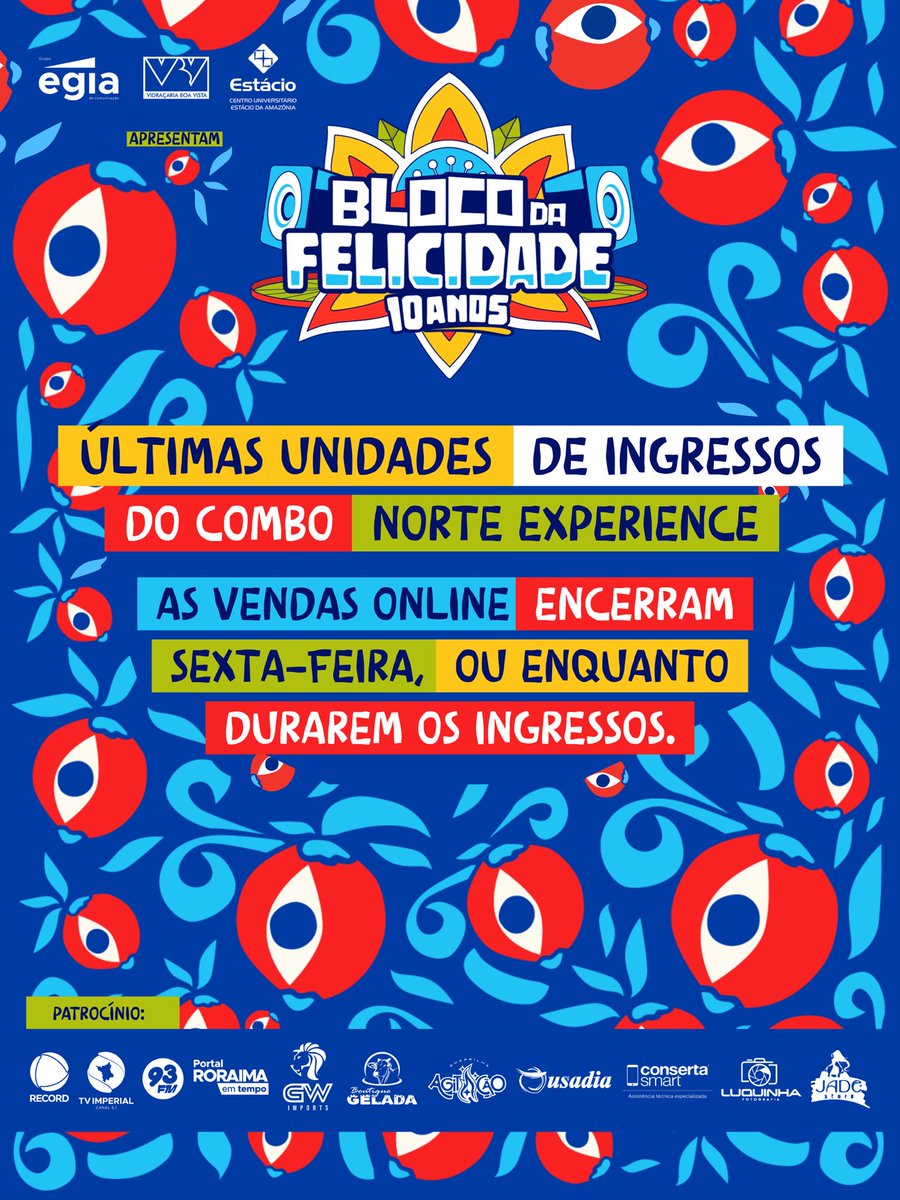 BlocoFelicidade's tweet photo. ÚLTIMAS UNIDADES DO COMBO NORTE EXPERIENCE 🚨

Se você tava esperando… é agora. 💥💙

As vendas online encerram sexta-feira — ou antes, se os ingressos esgotarem.
E a gente já tá nas últimas unidades.

🎟 Avenida + After
✔ Abadá + Pulseira inclusos https://t.co/6eYCS6DmdU