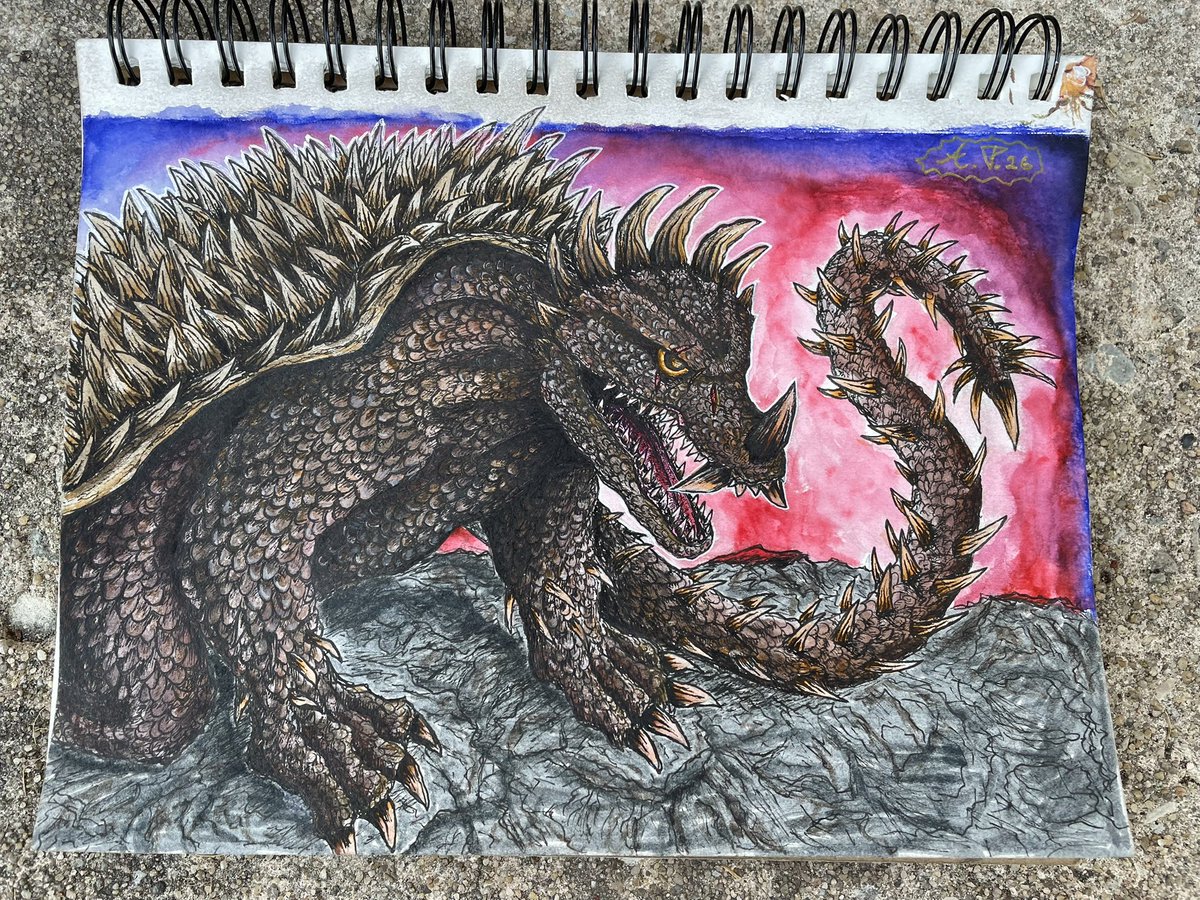kaijucentral1's tweet image. Watercolor Anguirus 
#godzilla #drawing #kaiju #ゴジラ