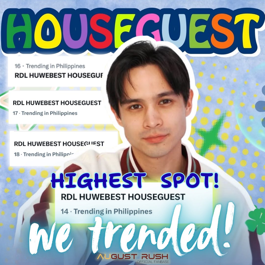 AugustRushOFC's tweet photo. WE TRENDED!
Our tag RDL HUWEBEST HOUSEGUEST trended on Pinoy Big Brother Collab 2.0! π₯
So proud of everyone who joined and supported Ralph.
Solid love. Solid support. Always for Ralph. β€οΈβπ₯
RDL HUWEBEST HOUSEGUEST
#RalphdeLeon #PBBCollab2 | @ralph_dL https://t.co/1xW9ZnSdft