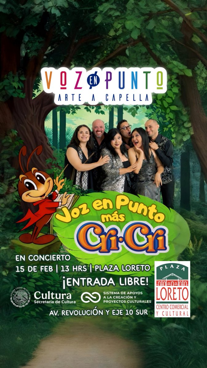 ❗CDMX❗
No te pierdas de un concierto memorable con Voz en Punto más Cri-Cri.

🗓 15 de febrero 
⏰ 13 hrs
📍Plaza Loreto (Av. Revolución y Eje 10 Sur).
🎟 Entrada Libre.
#cricri #vozenpunto #concierto #xgood #FYP
