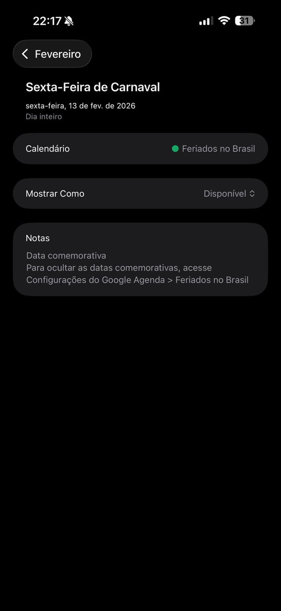 Feriado? Como assim? 
Google tá dizendo que amanhã é feriado de sexta de carnaval. Desde quando? 🤔