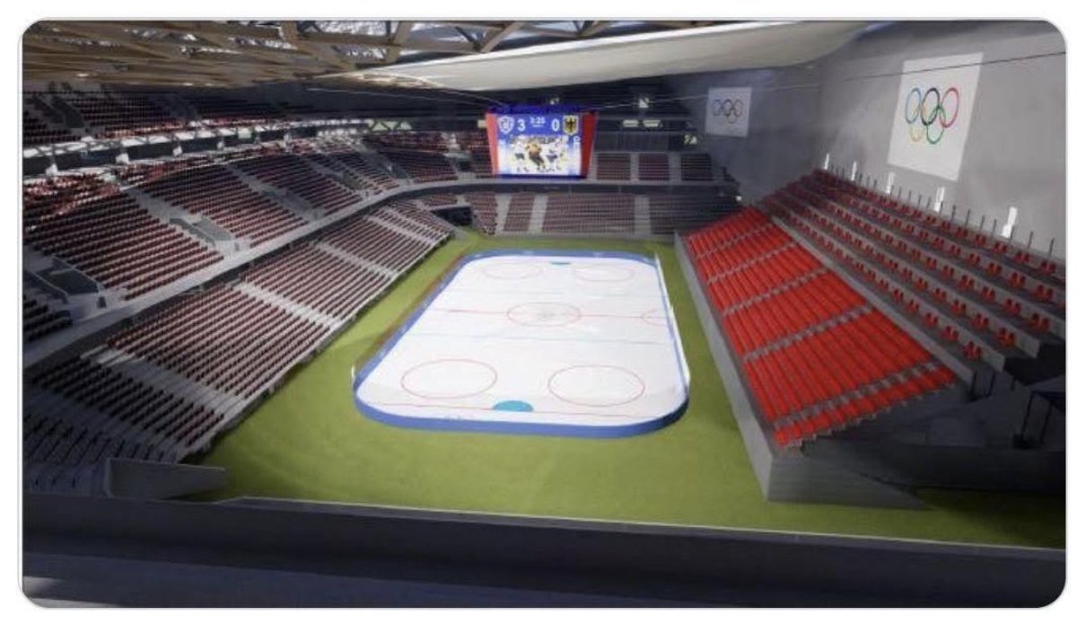 brent_bellamy's tweet photo. The hockey arena at the Milan Olympics has been controversial, and it might be in 2030 as well. The plan is to divide the soccer stadium in Nice, France with a wall built down the middle of the field to create two 15,000 seat temporary arenas. The roof will also be filled in. https://t.co/R783qtBmHE