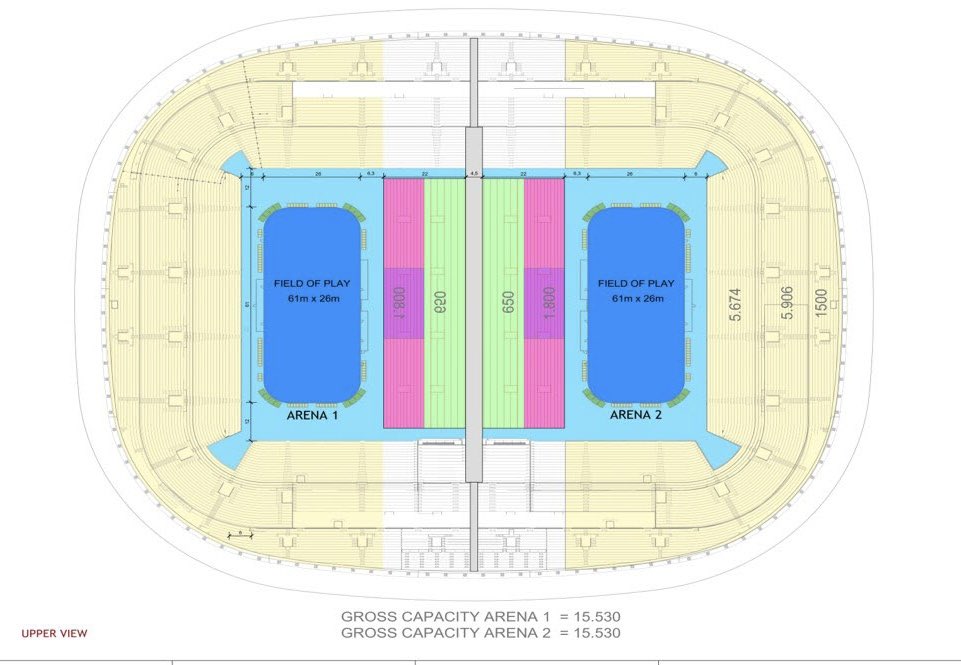 brent_bellamy's tweet photo. The hockey arena at the Milan Olympics has been controversial, and it might be in 2030 as well. The plan is to divide the soccer stadium in Nice, France with a wall built down the middle of the field to create two 15,000 seat temporary arenas. The roof will also be filled in. https://t.co/R783qtBmHE