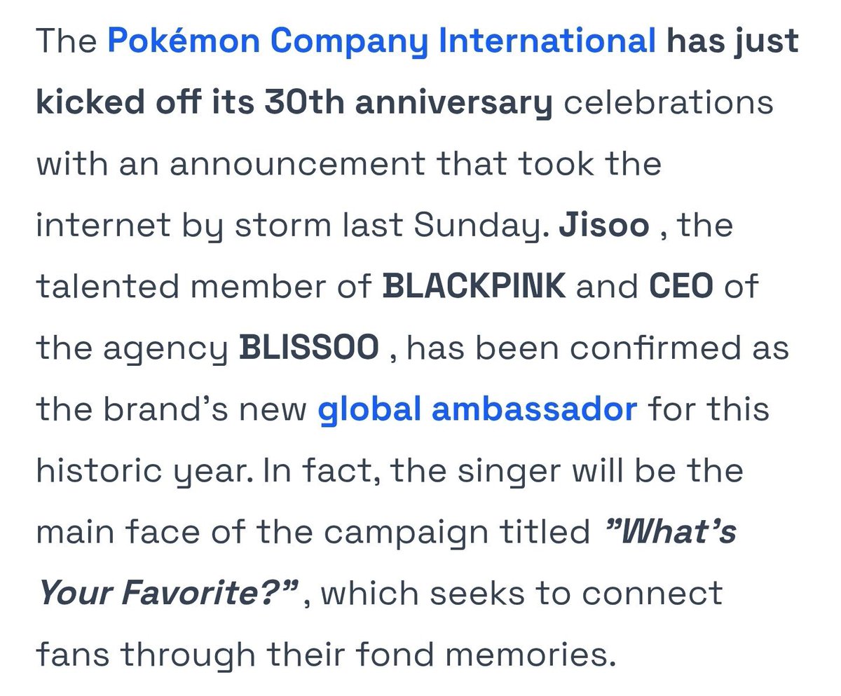 จีซูได้รับการแต่งตั้งอย่างเป็นทางการให้เป็น global ambassador ของโปเกมอน