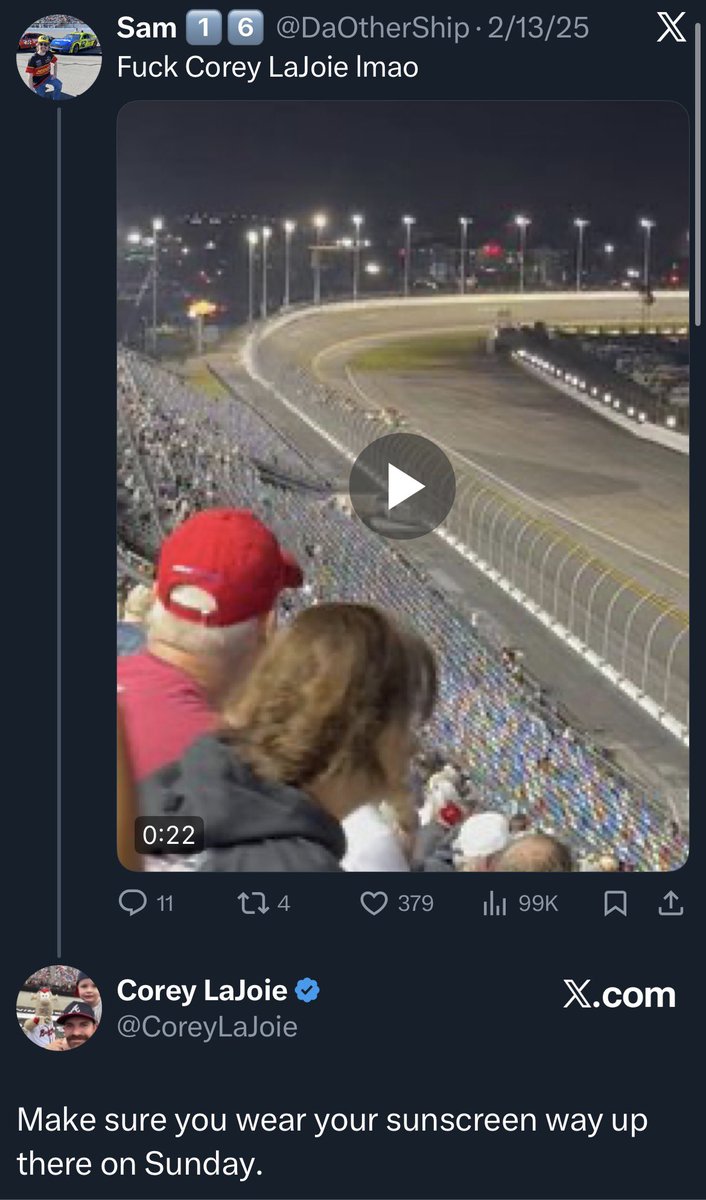 Need some sunscreen <a href="/CoreyLaJoie/">Corey LaJoie</a>?