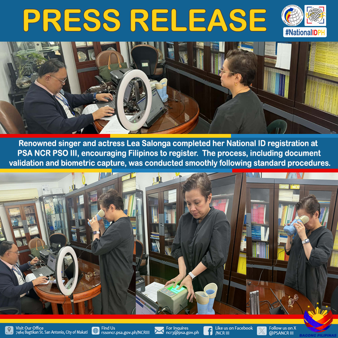 PSANCRIII's tweet photo. PRESS RELEASE
Internationally acclaimed Broadway diva and award-winning singer-actress Lea Salonga successfully completed her National ID registration at the Philippine Statistics Authority NCR Provincial Statistical Office III.

Read more here:
https://t.co/zXKxe5daw9 https://t.co/05QcCr8oRq