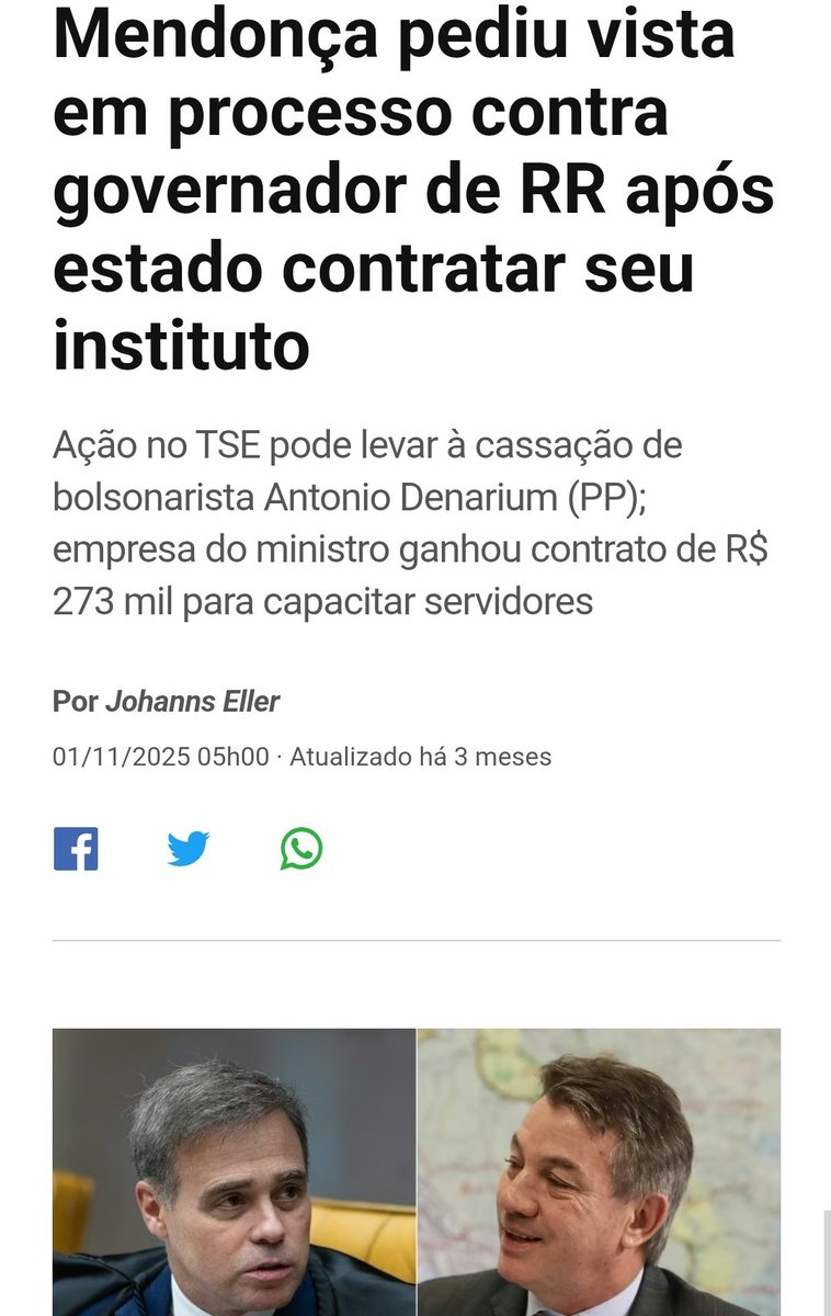 Sortearam o "Toffoli da direita".

6 por meia-bosta

O cara que abriu um "instituto" e no 1º ano já faturou R$ 4,8 milhões junto a órgãos públicos. Dentre os quais o governo de Roraima, logo antes de julgar o governador (e absolvê-lo), sem declarar suspeição.

PIADA DE MAU GOSTO.