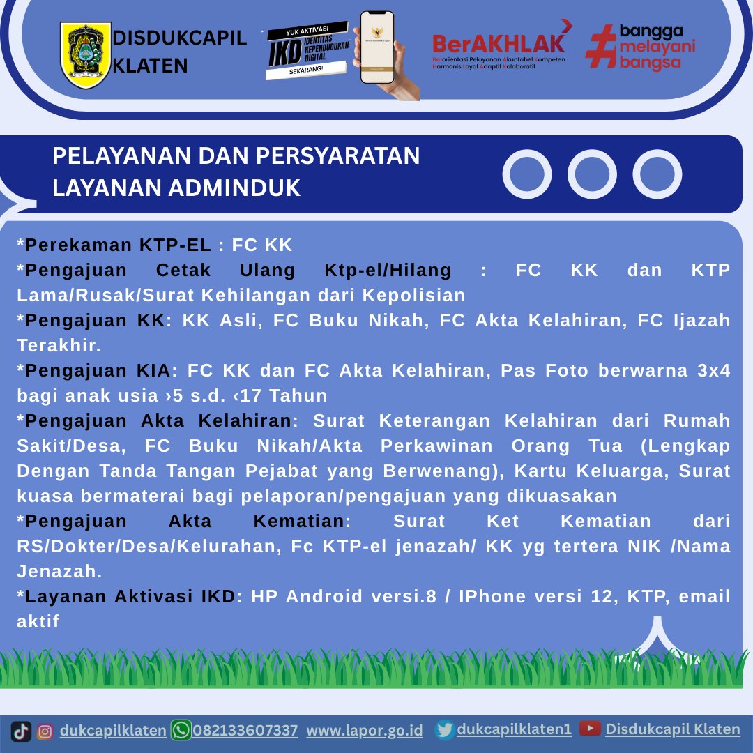 Dukcapil Klaten hadir kembali di Car Free Day (CFD)
🗓️Minggu, 15 Februari 2026
⏰06.30-09.00
📍Depan Klatos (Klaten Town Square)

Yuk yang ingin mengurus dokumen Adminduk dan punya kendala dalam Adminduk bisa merapat yaaa, dan yang mau Aktivasi IKD juga bisa...