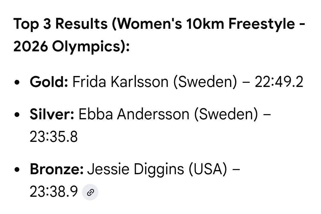 Congrats to all my #Ericsson homies in 🇸🇪, as the Swedes dominate the Women's 10km Freestyle! 

And the same love for the USA's #JessieDiggins as her bronze medal makes her the first American woman to medal in the event! Woop!!! 🥉⛷️

#2026Olympics 
#Sweden