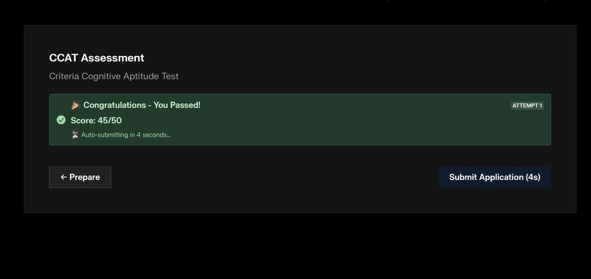 holy guacamole 🥑 i got a 45/50 on the CCAT when applying for <a href="/gauntletai/">Gauntlet AI</a> cohort 4 today 👀
