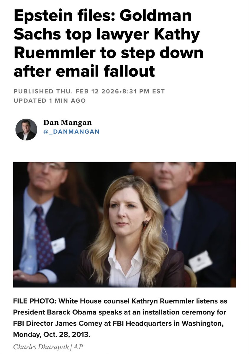 alephabetsoup's tweet photo. Kathy Ruemmler was Barack Obama's longest-serving White House Counsel (2011-2014), after starting in his admin at DOJ in 2009. Later became Goldman Sachs Chief Legal Officer until her resignation in Feb 2026 amid Epstein file revelations.

Classic revolving door. #ObamaAdmin #EpsteinFiles