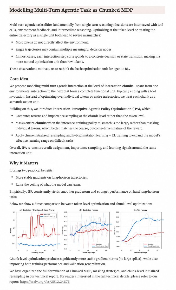 helansydney's tweet photo. We propose modeling multi-turn agentic interaction at the level of interaction chunks, typically ending with a tool invocation. Instead of optimizing over individual tokens or entire trajectories, we treat each chunk as a semantic action unit. https://t.co/3Uha52U4q8