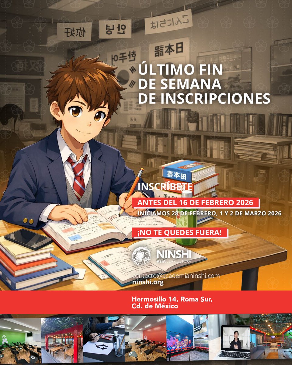▷ INSCRIPCIONES DE NUEVO INGRESO, Inscríbete YA MISMO con fecha límite el 16 de Febrero de 2026  ◁

ÚLTIMO FIN DE SEMANA DE INSCRIPCIONES

Anímate a aprender un nuevo idioma, aprende japonés 🇯🇵 , coreano 🇰🇷 , chino mandarín 🇨🇳 o tailandés 🇹🇭 con nosotros, mediante nuestro