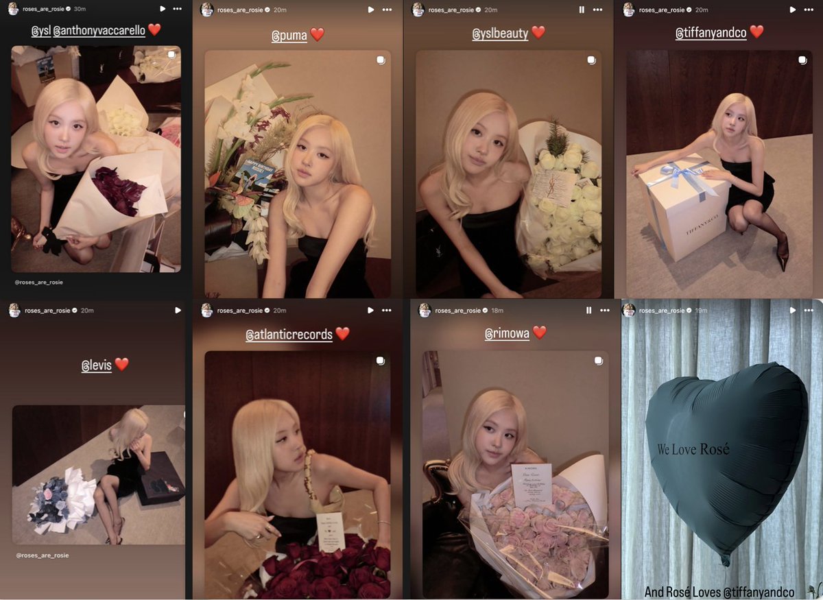ROSÉ ig story 20260213

The luxurious roll call. ROSÉ tagged her brands &amp; label.
Anthony &amp; Saint Laurent
Tiffany &amp; Co
YSL Beauty 
Rimowa
Puma
Levi's
&amp; Atlantic Records