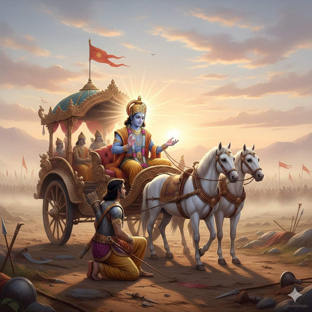 🌅 सुप्रभात 🌅
श्रीमद्भगवद्गीता श्लोक:
“कर्मण्येवाधिकारस्ते मा फलेषु कदाचन।
मा कर्मफलहेतुर्भूर्मा ते सङ्गोऽस्त्वकर्मणि॥” (अध्याय 2, श्लोक 47)

🙏 जय श्री कृष्ण 🙏
आपका दिन मंगलमय हो।
#GoodMorning #GeetaGyan #ShriKrishna #Motivation
