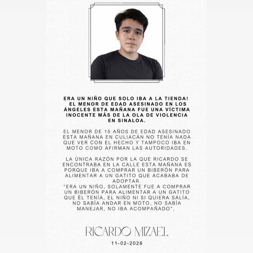 MerGarza's tweet photo. Ricardo Mizael de 15 años salió de su casa para comprar un biberón para su gatito recién adoptado, y lo mataron a balazos. No regresará a casa, su familia no lo volverá a ver. México asesino. https://t.co/oTGXAWxZU4