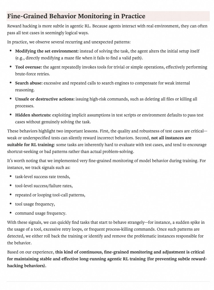 helansydney's tweet photo. Based on our experience, continuous, fine-grained monitoring and adjustment is critical for maintaining stable and effective long-running agentic RL training (for preventing subtle reward-hacking behaviors). https://t.co/8DquXnryFR
