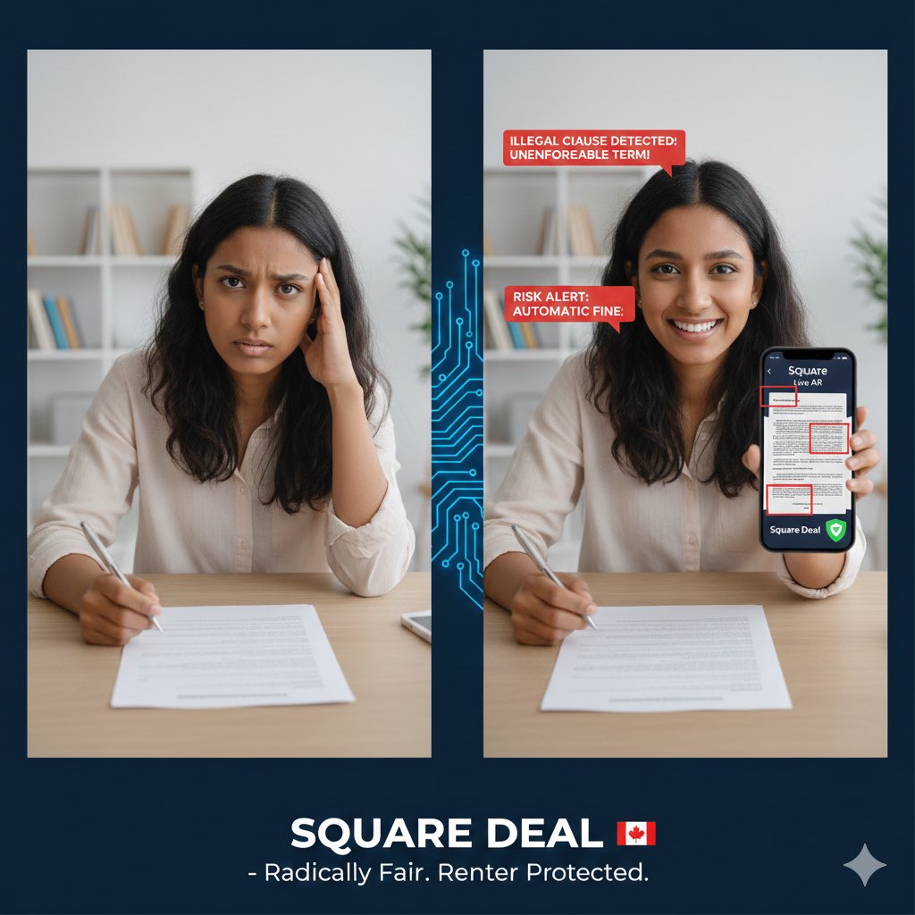 SquareDealAI's tweet image. Stop guessing. Start knowing. 🛑
Scan your lease with Square Deal’s Live AR to expose illegal clauses and hidden fees before you sign. Sign with confidence. 🛡️🇨🇦
#RenterRights #Alberta #SquareDeal #YEG #YYC