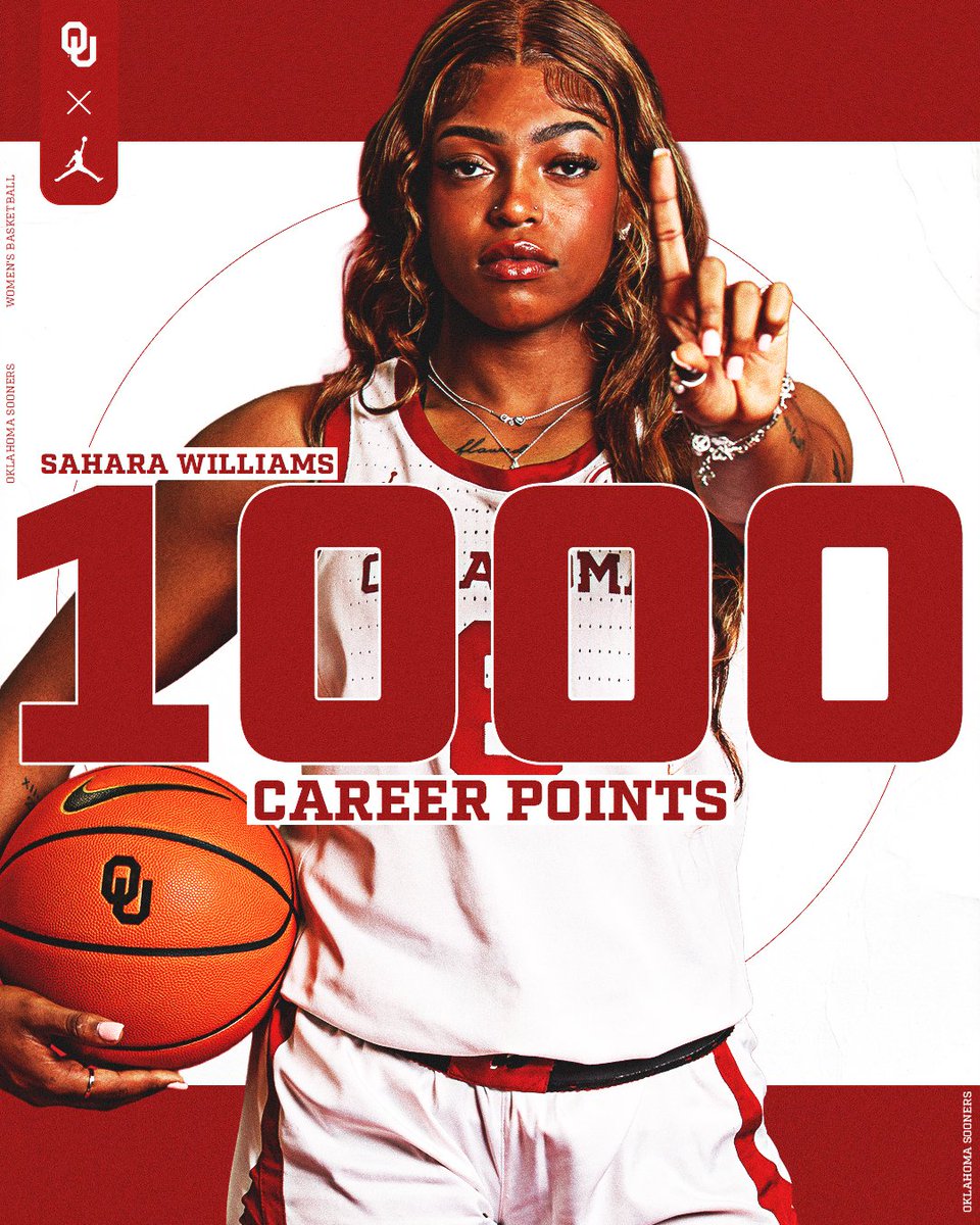 OU_WBBall's tweet photo. CLUB 1K FOR 6️⃣

Congratulations on 1,000 career points, Sahara! https://t.co/HtH38tbHBS