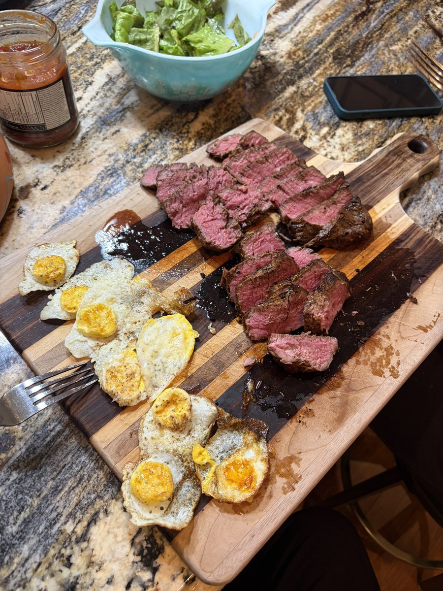 My girlfriend said “come over for dinner I have a treat for you because you’ve been working so hard” and gave me steak, moose, quail eggs, and cinnamon buns (not pictured). I am going to marry this woman if its the last thing I do.