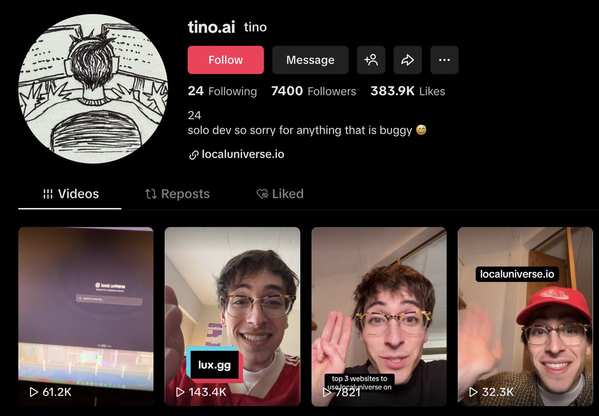 tin0d0's tweet image. 61.2K on todays tiktok (first one in a while) and still counting!! the demand for @localuniverseio is real! another 200+ users added today!