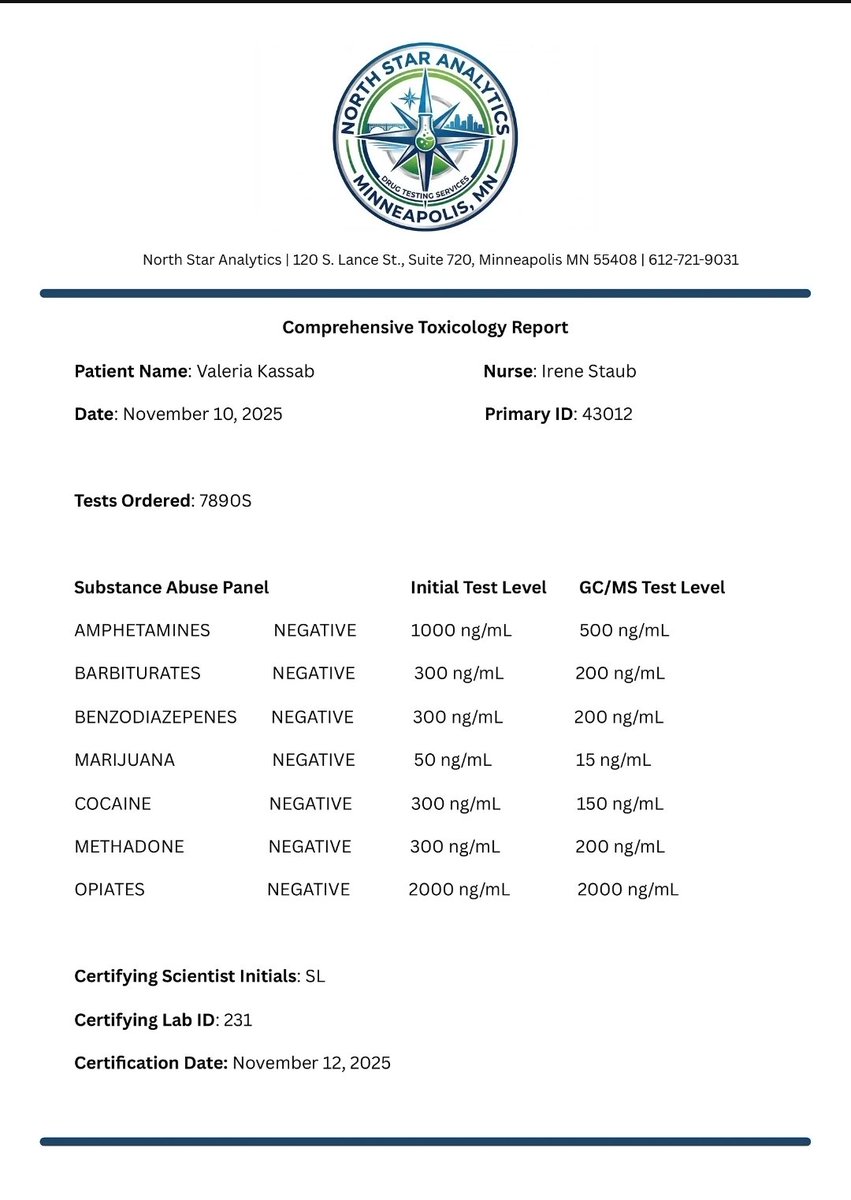 ItsYvesDarling's tweet image. I find it odd that the nurse in the scene with @ValeriaKassab and @SalemByrnes was named Nurse Reenie, yet the name on the report says Nurse Irene Staub. Also, North Star Analytics doesn’t seem to exist.... What's going on mama? #FakeDrugTest #NiceTry #RHOTC