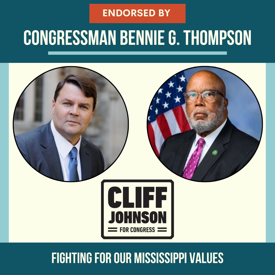 Big news! Humbled to be endorsed by Congressman Bennie Thompson. For decades, I have watched him fight for working Mississippians. Eager to work alongside him in Congress!