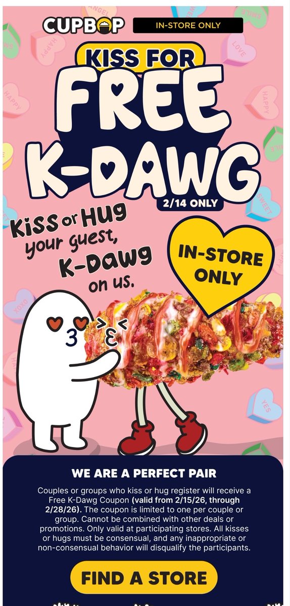 Just to make sure I understand the fine print, <a href="/cupboptruck/">Cupbop</a>, we're supposed to kiss or hug the register? 🤔