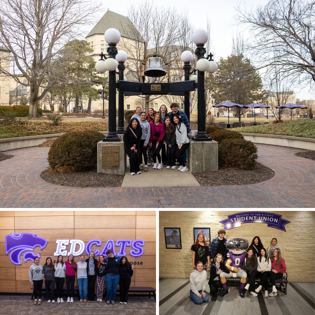 KSUCollegeofEd's tweet photo. Emporia High School Teacher Pathway visited campus today! ๐๐
Willie pics, Bluemont tours, student panel + lunch at Kramer โ full day of future teacher vibes! โจ๐ #KStateCOE https://t.co/H6iianFtoJ