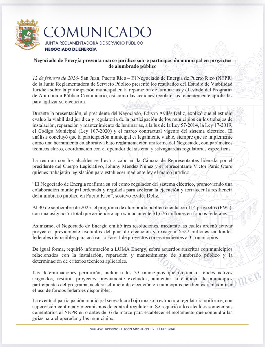 Negociado de Energía de Puerto Rico tweet media