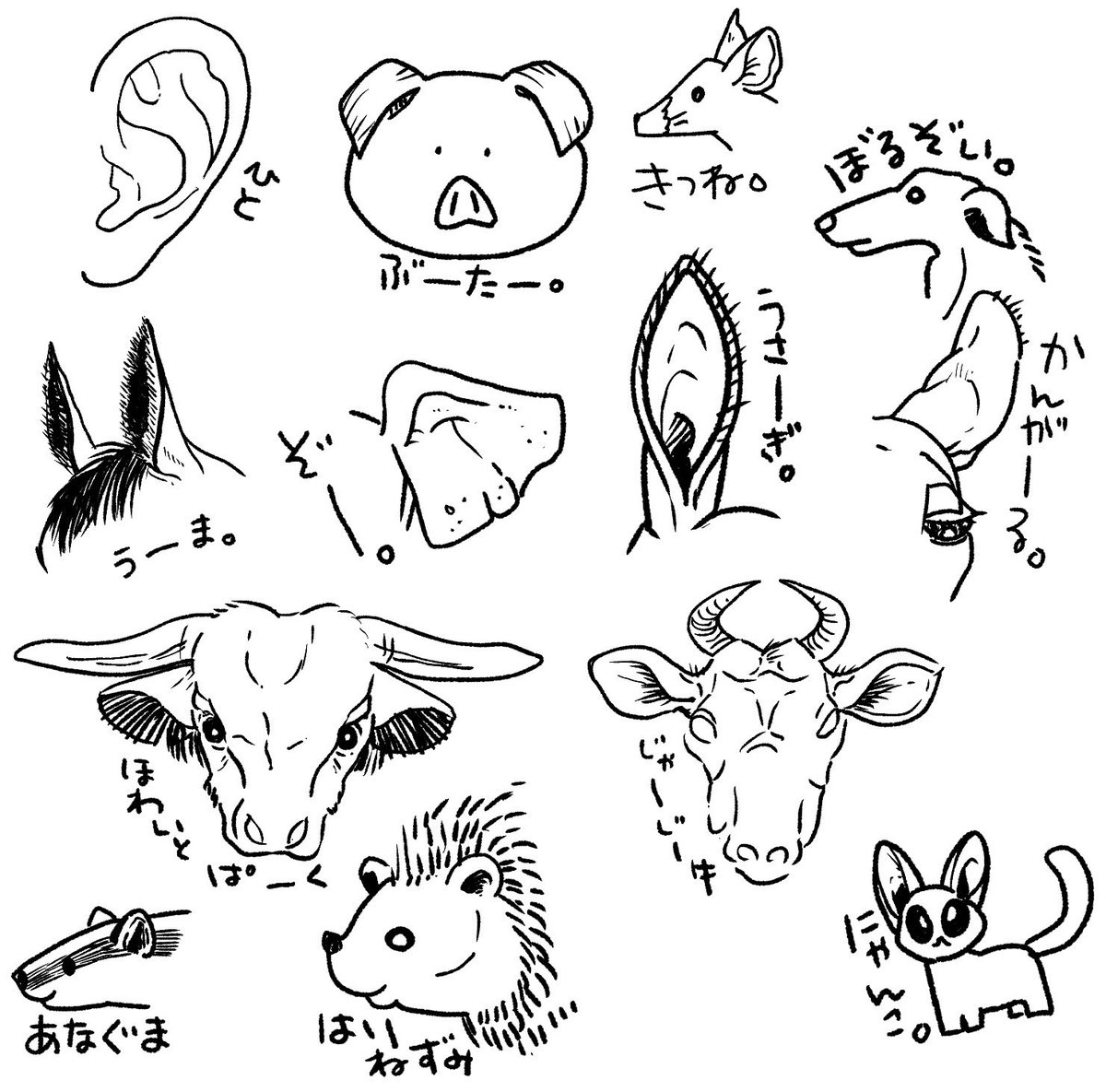 今日は耳をいっぱい描いた。耳だけ描くのは難しくてできなかった。 